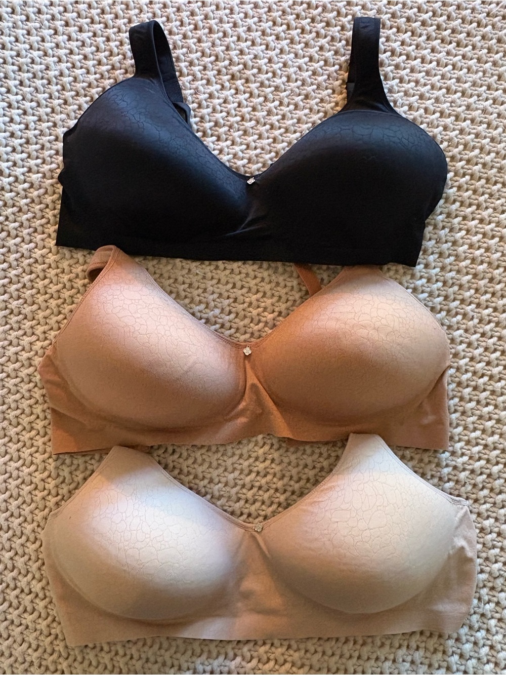 Breezies Set of 3 Smooth Wireless Bra Set — Black, Tan, Beige